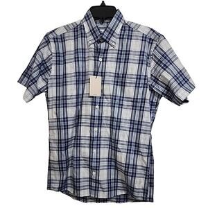 Peter Millar Cotton Short Sleeve Shirt Size Small Blue Check NWT